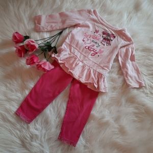 Shimmery Runched Logo Long Sleeve Shirt with Leggings